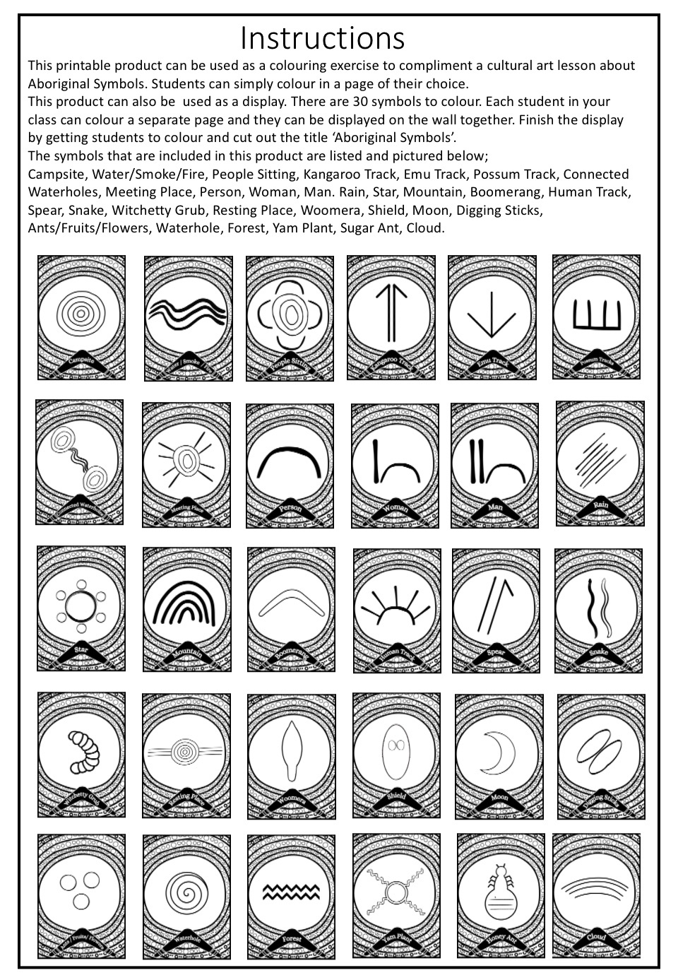 Aboriginal Symbols Colouring Art Display Aboriginal Symbols inside Free Printable Aboriginal Symbols