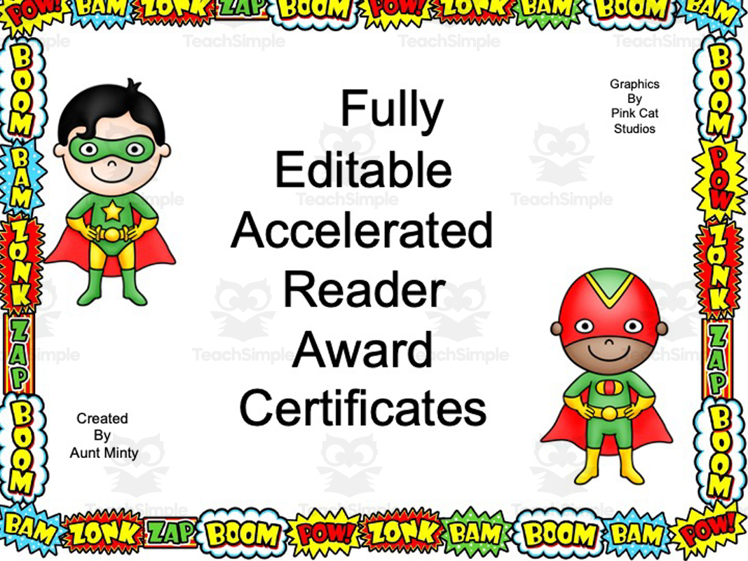 Accelerated Reader Award Certificates | Super Hero Theme | Editable Awards throughout Free Printable Accelerated Reader Certificates