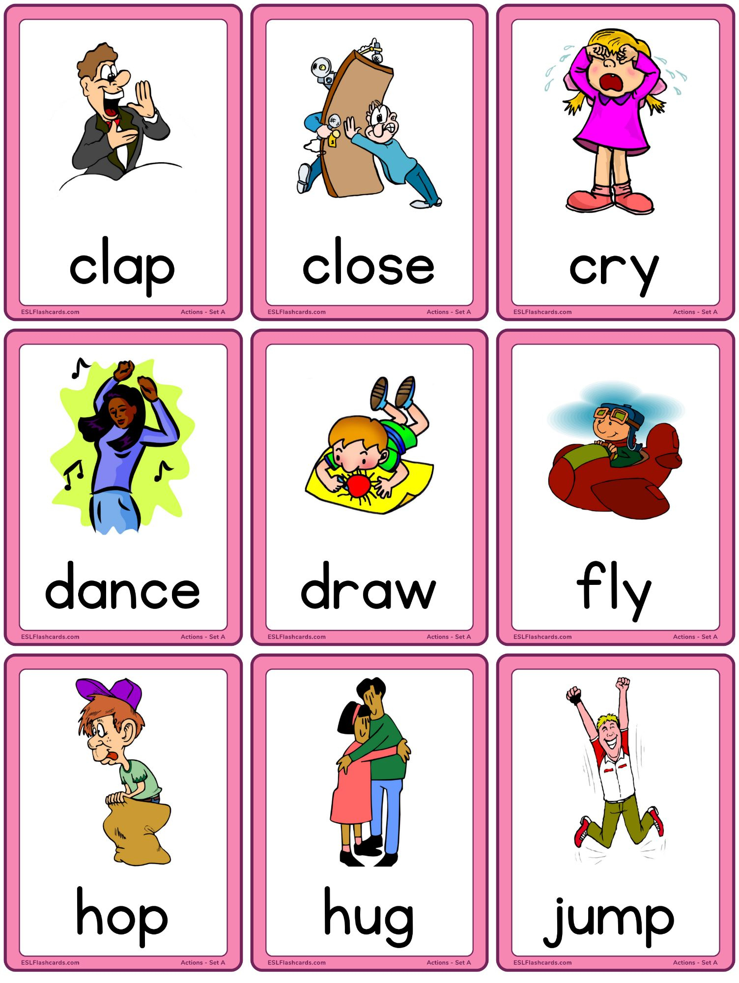Action Flashcards – Set A – Esl Flashcards regarding Free Printable Action Flashcards