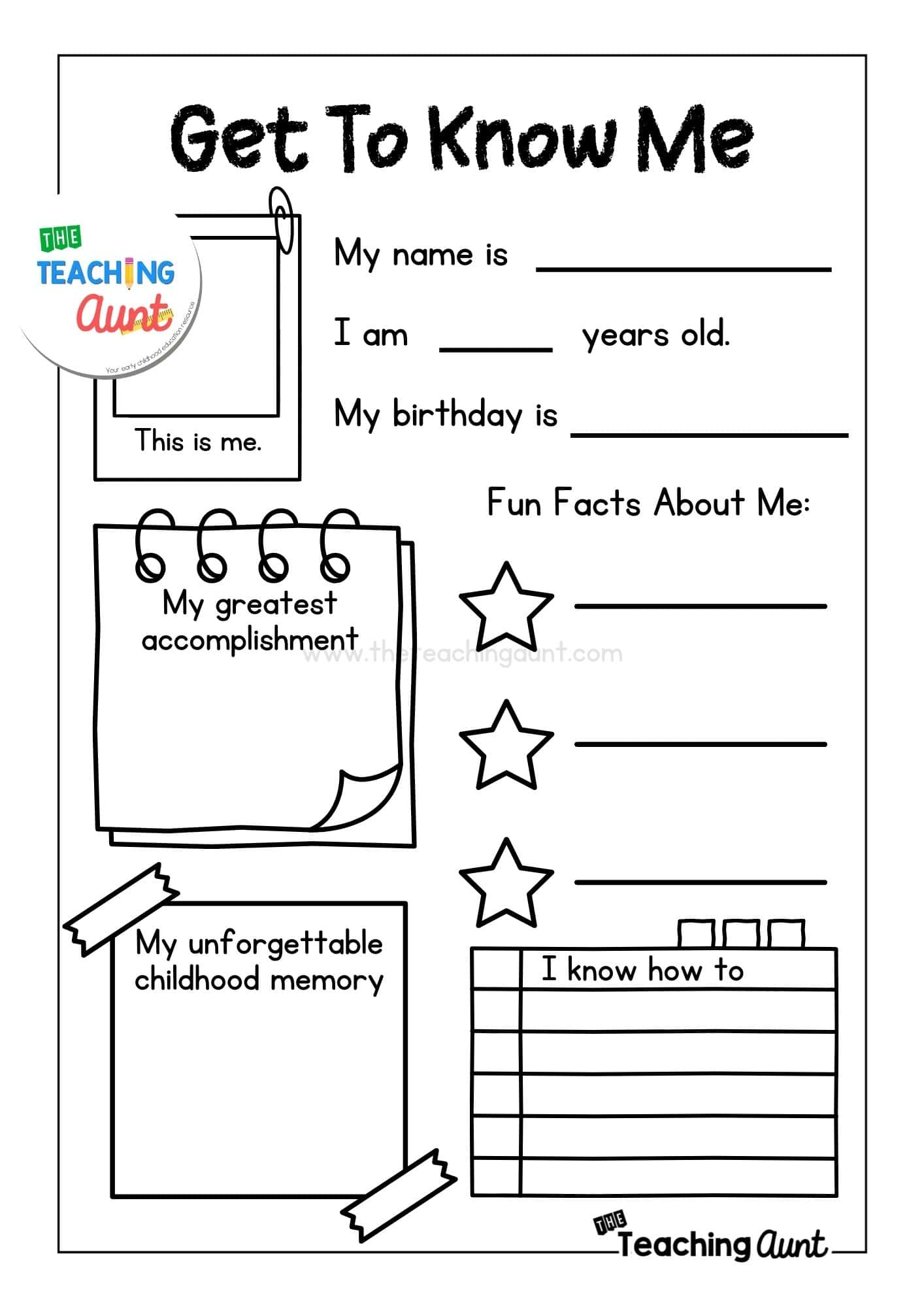 All About Me Worksheets Free Printable - The Teaching Aunt within All About Me Free Printable