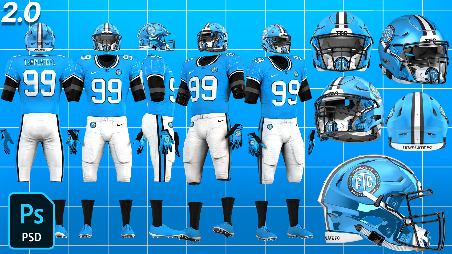 American Football 2.0 Jersey + Helmet Mock-Up Templates inside Free Football Helmet Pattern Printable