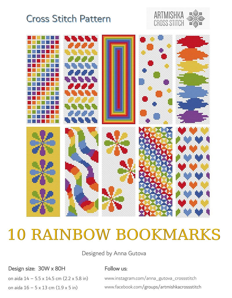Artmishka Cross Stitch - Cross Stitch Bookmark Pattern - Set Of 10 Charts Rainbow Bookmarks in Free Cross Stitch Bookmark Pattern Printable Easy