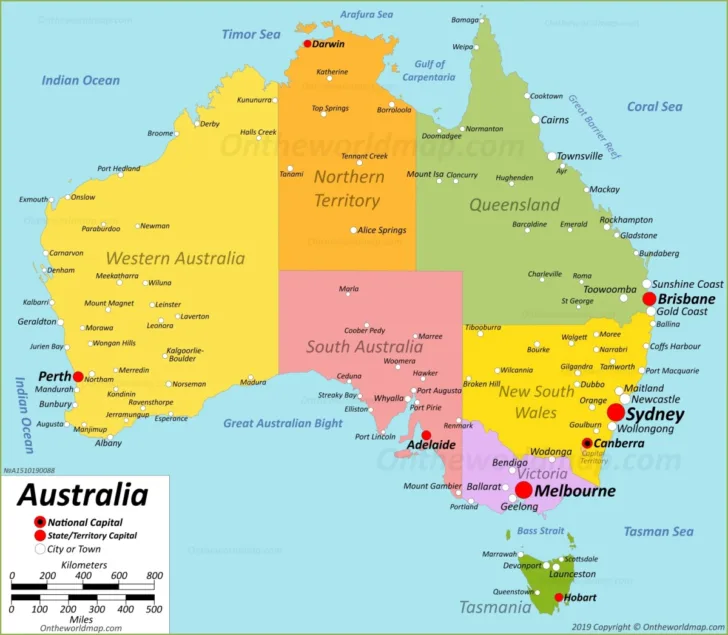 Free Printable Map of Australia with States