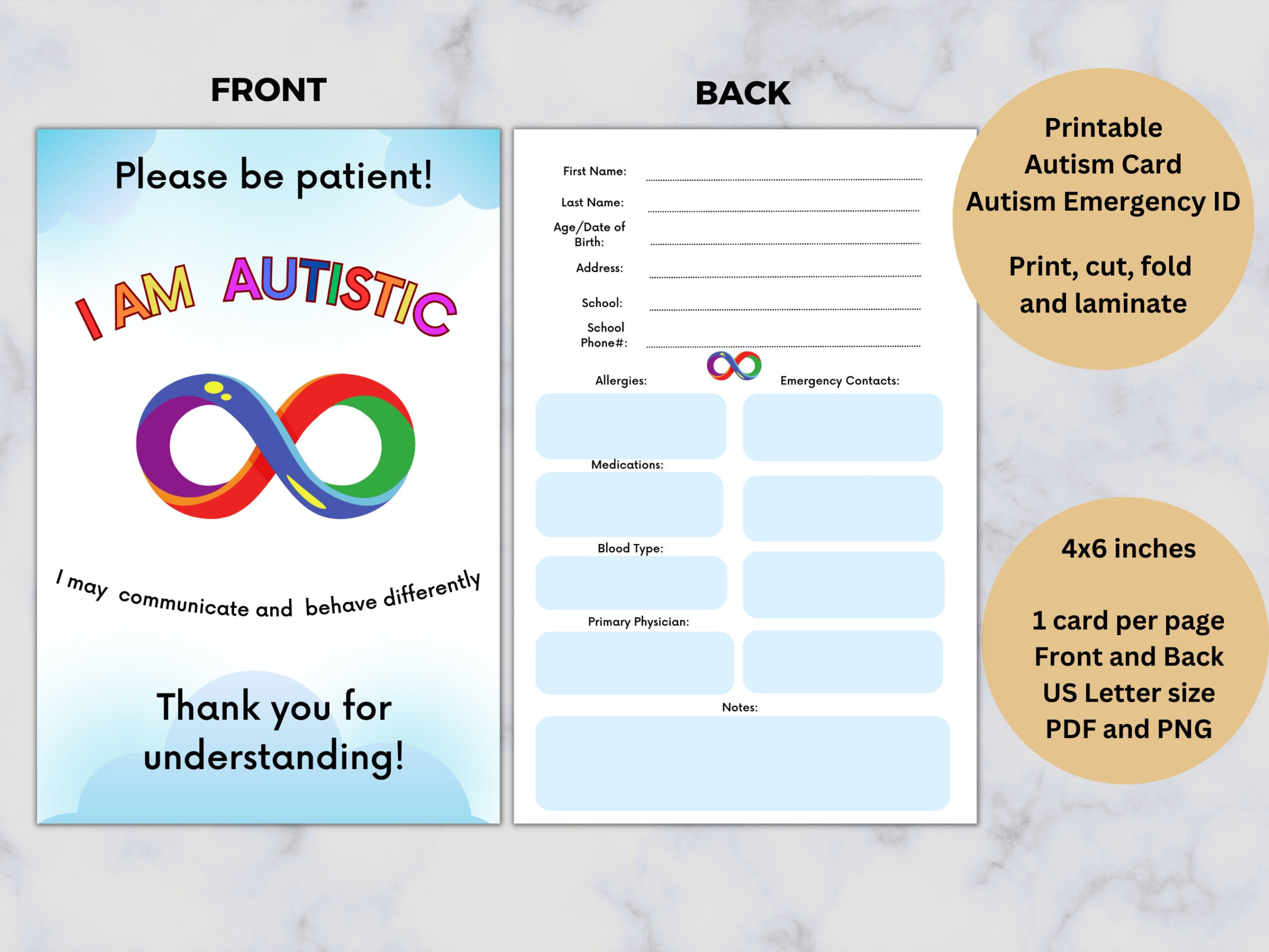 Autism Card, Printable, Autism Emergency Id, I Am Autistic Sign with regard to Free Printable Autism Awareness Cards