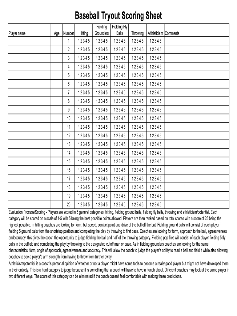 Baseball Tryout Evaluation Form: Fill Out &amp;amp; Sign Online | Dochub for Free Printable Baseball Tryout Evaluation Form