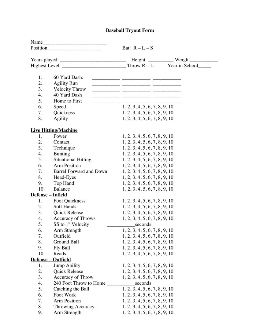 Baseball Tryout Form ≡ Fill Out Printable Pdf Forms Online inside Free Printable Baseball Tryout Evaluation Form
