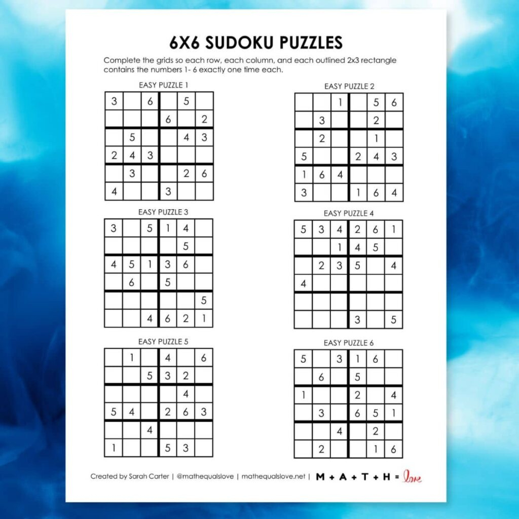 Beginner Sudoku 6X6 Printable Puzzles (Pdf) pertaining to Free Printable Sudoku Medium