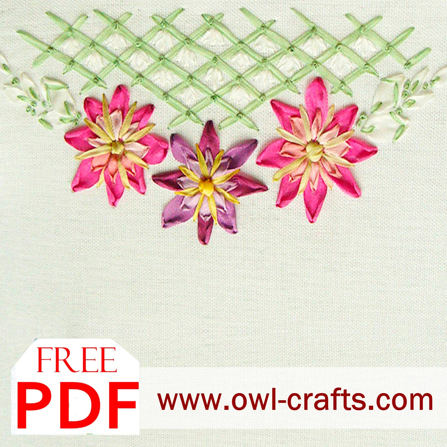 Beginners Ribbon Embroidery - Three Flowers Pdf for Free Printable Ribbon Embroidery Patterns