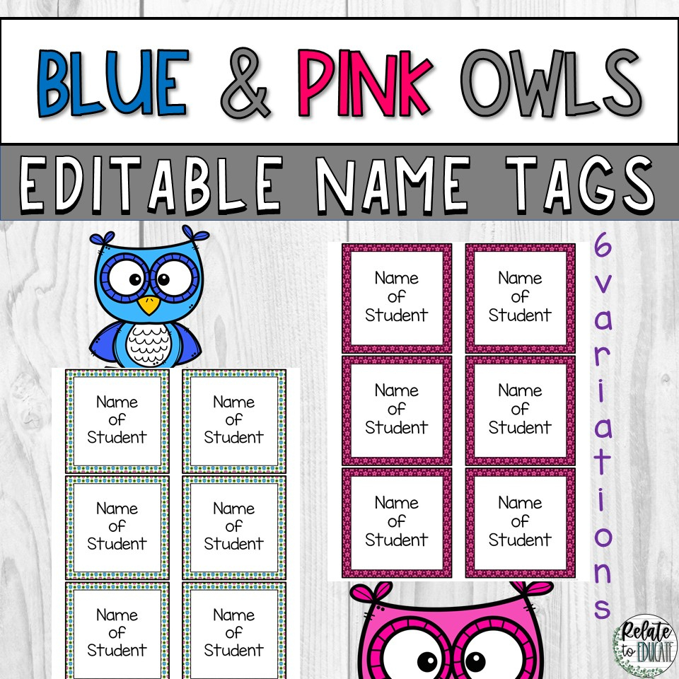 Blue &amp;amp; Pink Owl Editable Printable Name Tags | Madeteachers intended for Owl Name Tags Printable Free