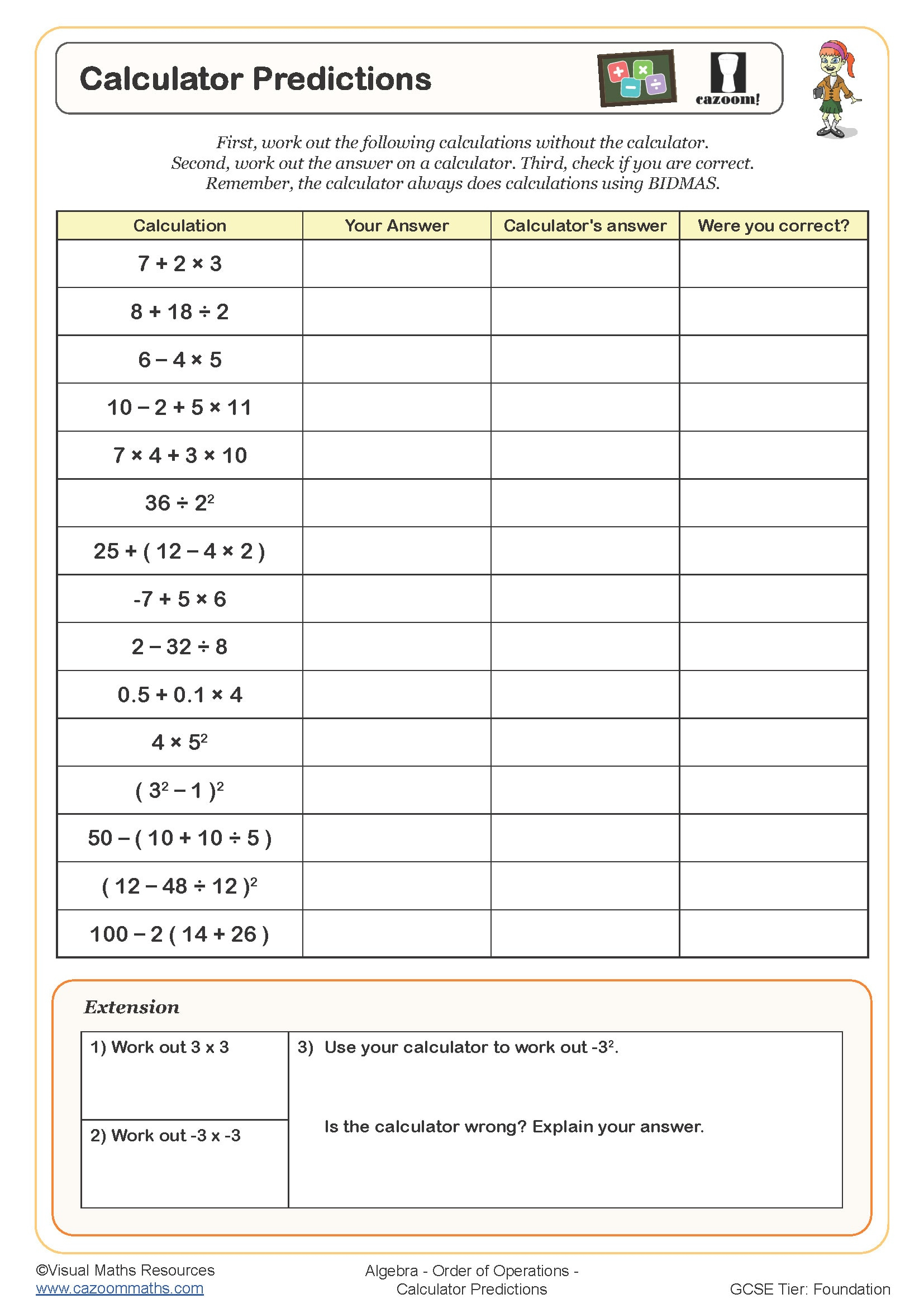 Bodmas Worksheets | Printable Pdf Order Of Operations And Bodmas throughout Calculator Worksheets Free Printable