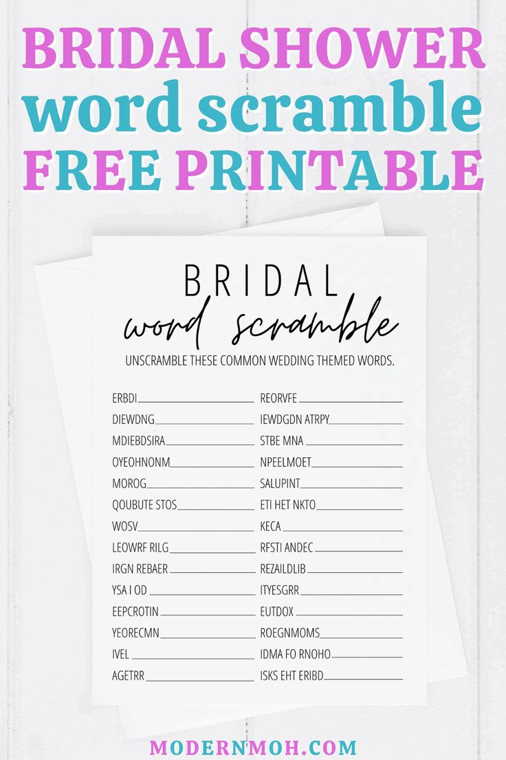 Bridal Shower Word Scramble Free Printable inside Bridal Shower Word Scramble Free Printable