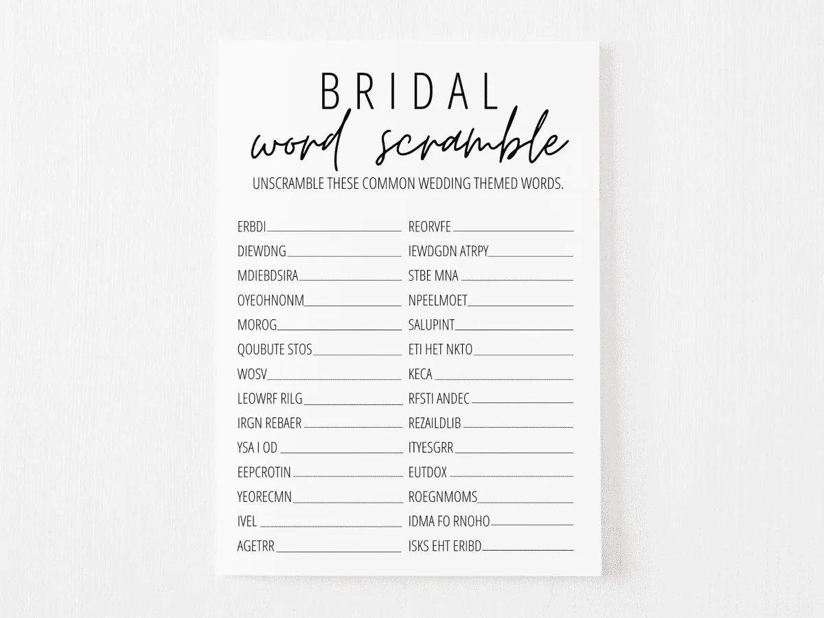 Bridal Shower Word Scramble Free Printable | Modern Moh in Bridal Shower Word Scramble Free Printable