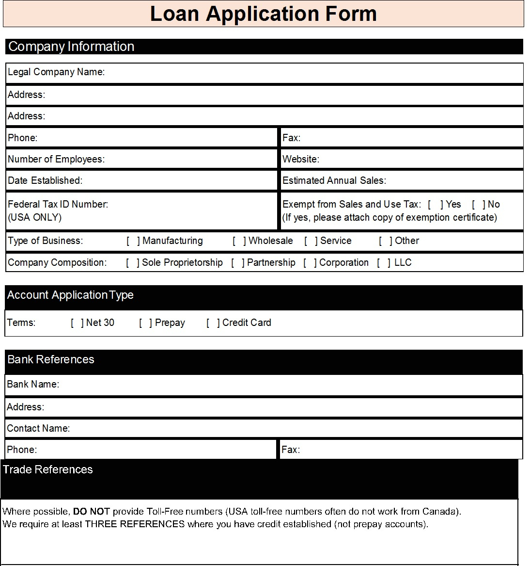 Business Loan Application Form Templates - Free Report Templates regarding Free Standard Credit Application Template