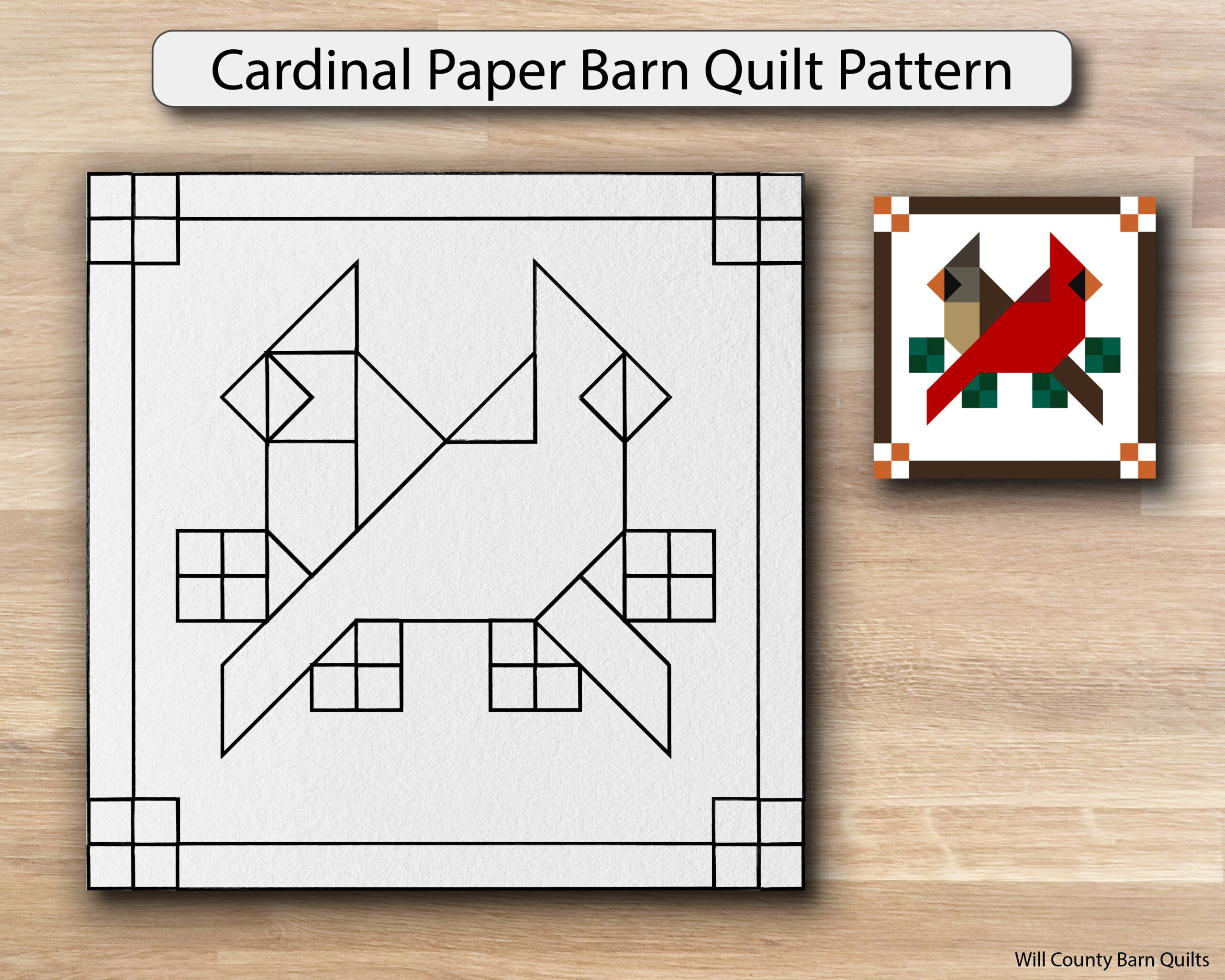 Cardinal Paper Printed Barn Quilt Pattern (Sizes) - Etsy within Free Printable Patriotic Barn Quilt Patterns