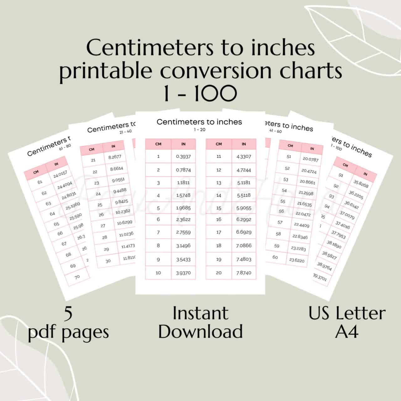 Centimeters To Inches Conversion Chart 1-100 Metric To Imperial Cheat Sheet 5 Pdf Pages Handy Table In Cm Charts International Dimensions intended for Cm to Inches Cheat Sheet Printable