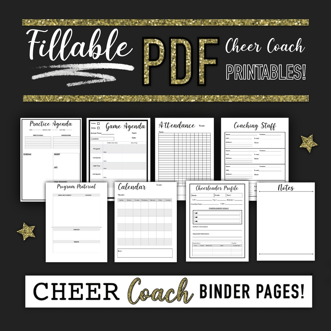 Cheerleading Coach Binder Fillable And Printable, Digital Planning, Cheer Coach Planner - Etsy inside Cheer Coach Binder Printables Free