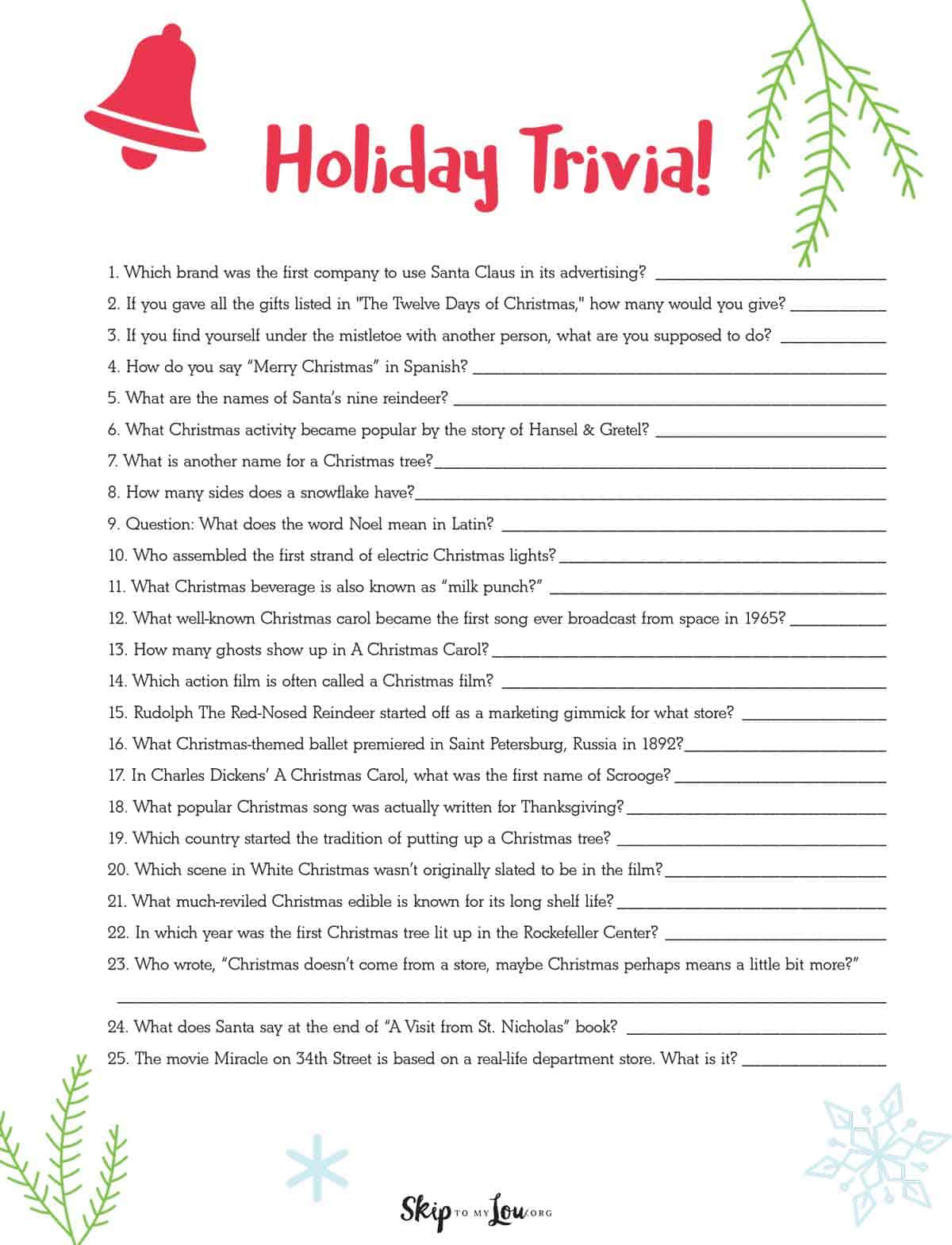 Christmas Trivia | Skip To My Lou pertaining to Christmas Trivia Questions Free Printable