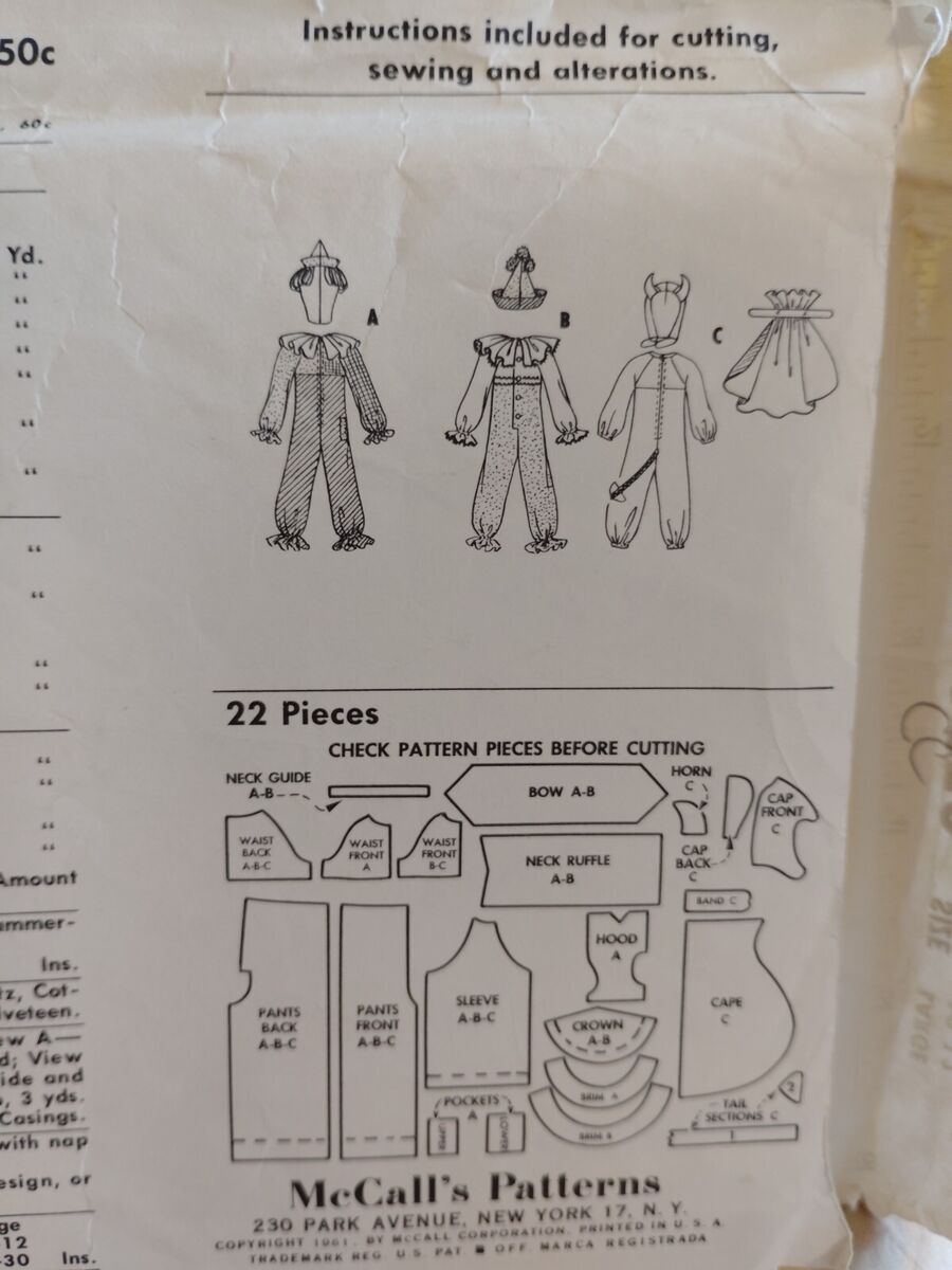 Clown Devil Prince 10 12 L Mccall&amp;#039;S 2459 Costume Sewing Pattern throughout Free Printable Clown Costume Pattern
