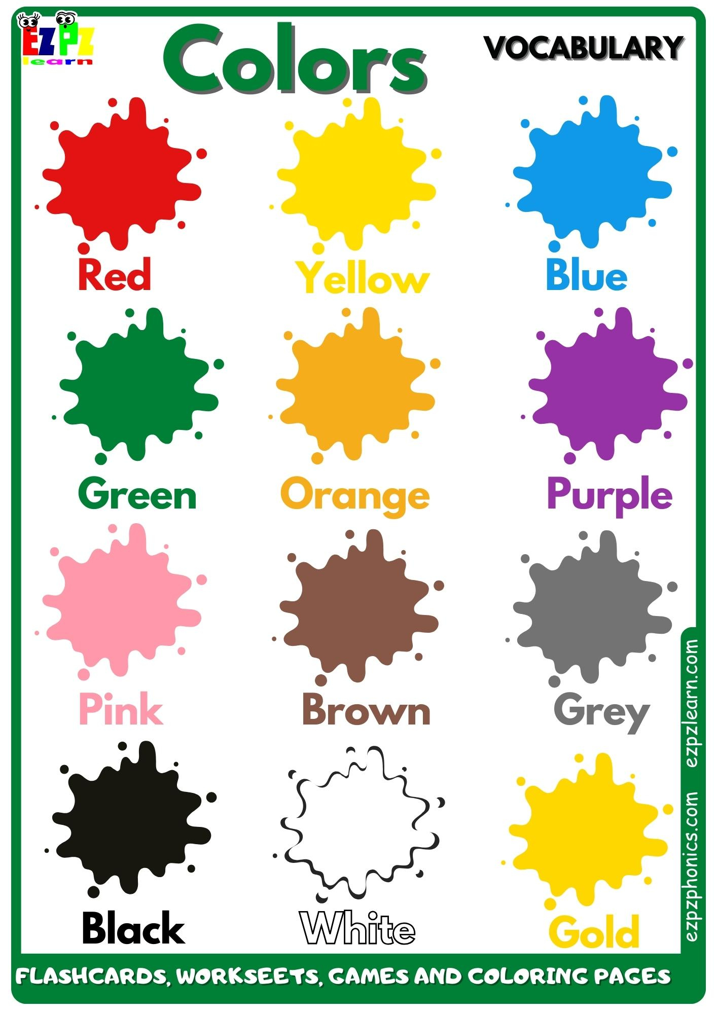 Colors Vocabulary Free English Vocabulary Resources Flashcards with Color Words Printable Free