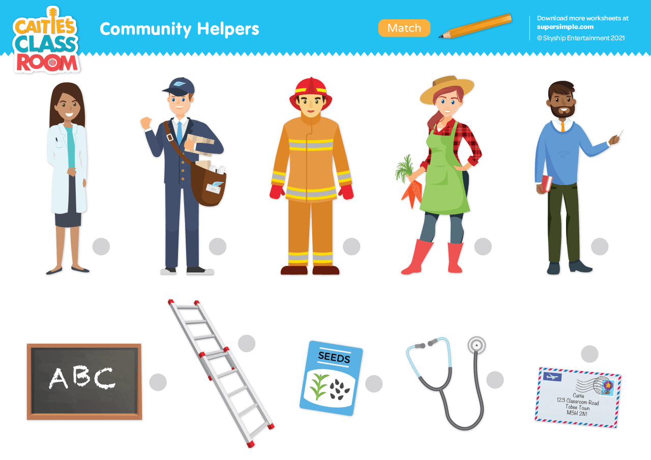 Community Helpers Worksheet - Match - Super Simple for Free Community Helpers Printables