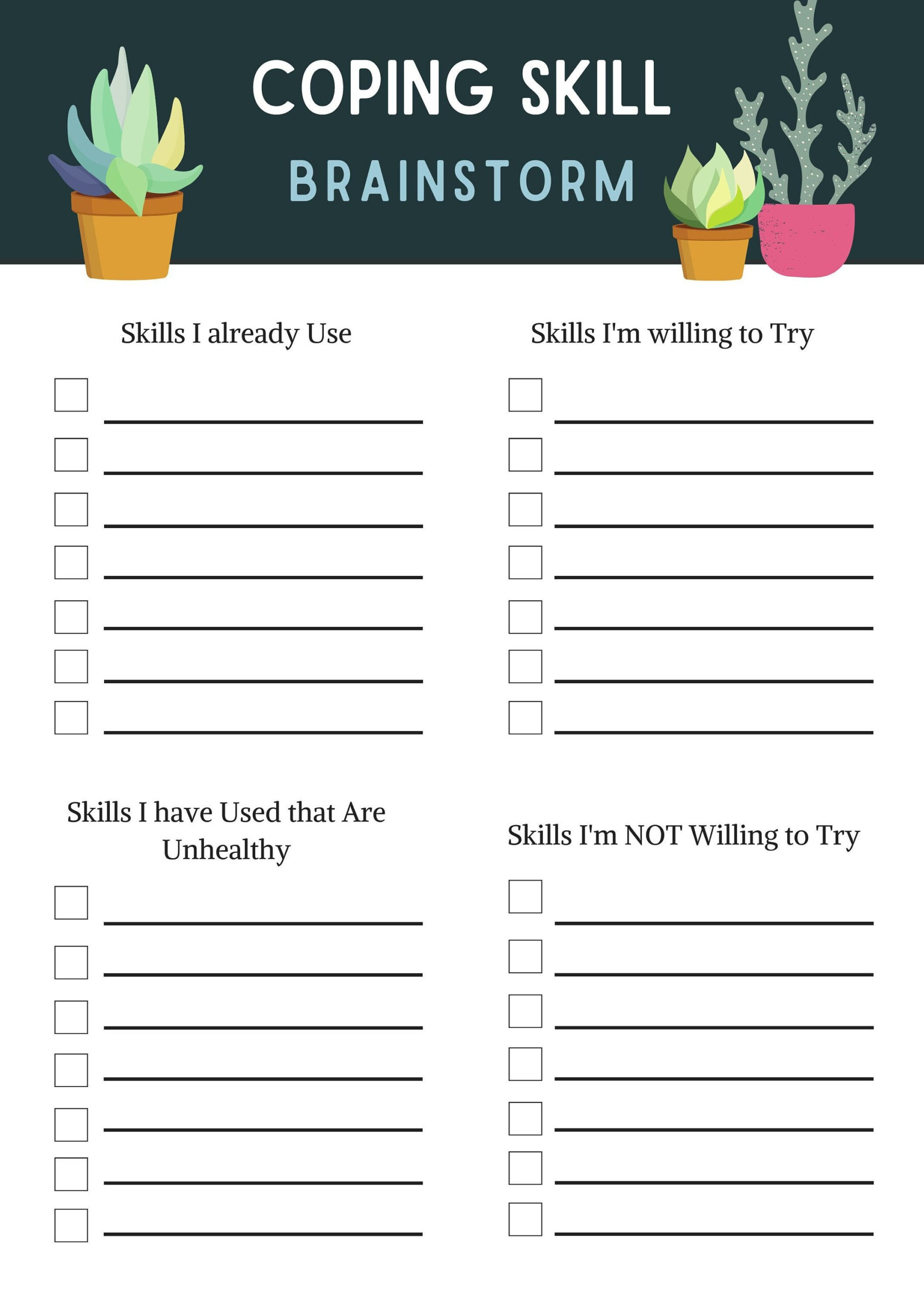 Coping Skill Worksheet Brainstorm Download - Trauma Therapy - Cbt intended for Free Printable Coping Skills Worksheets For Adults