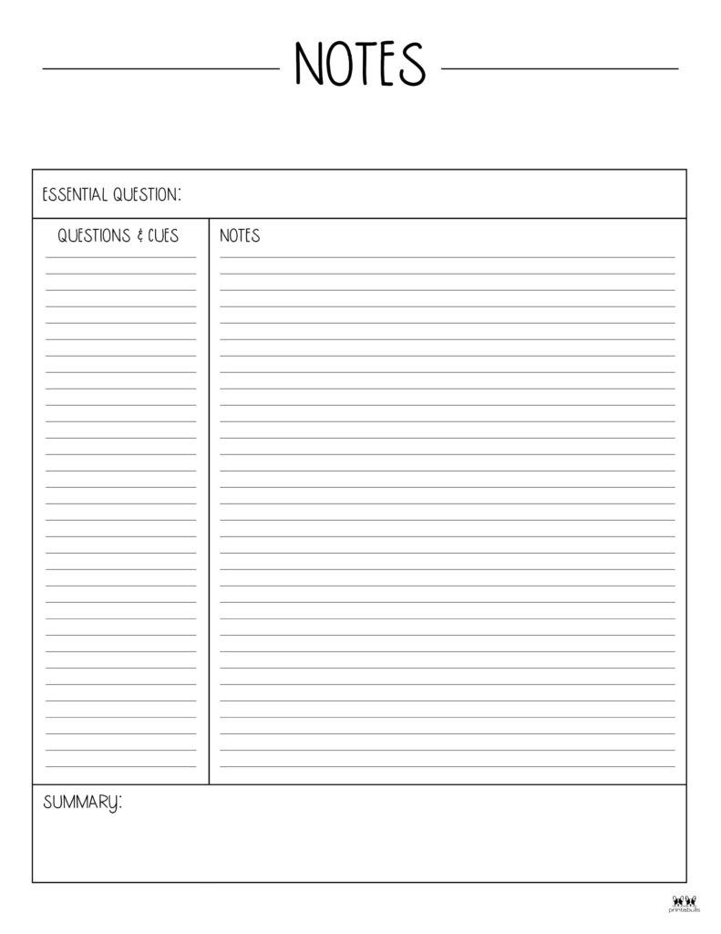 Cornell Notes Templates - 15 Free Printables | Printabulls pertaining to Free Printable Note Taking Sheets