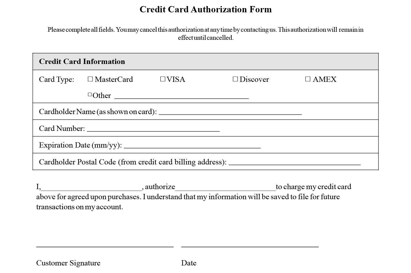 Credit Card Authorization Form Templates | Square with Free Standard Credit Application Template