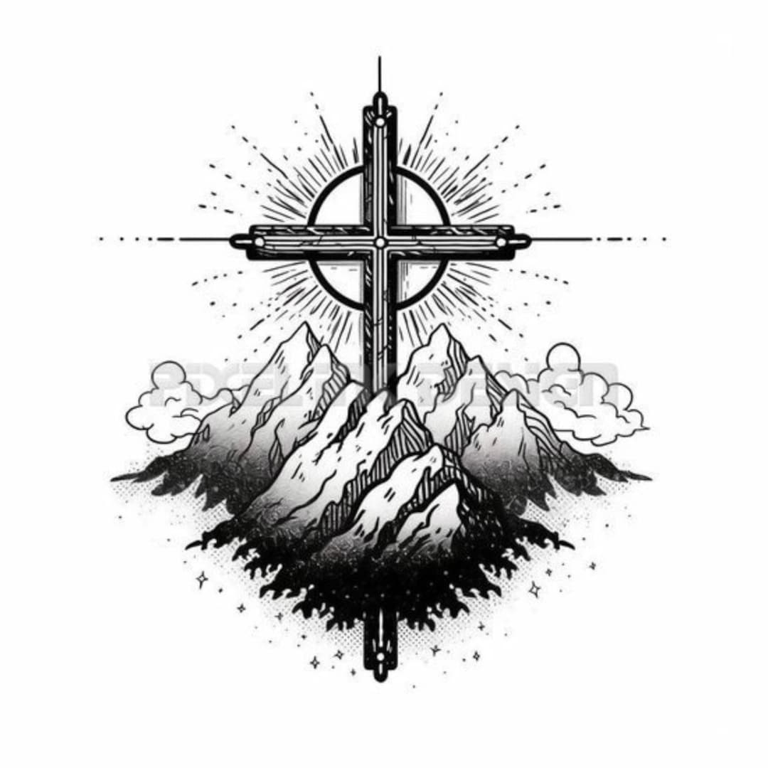 Cross Over Mountains Tattoo Design - Download High Resolution Digital Art Png Transparent Background | Printable Svg Tattoo Stencil regarding Cross Tattoo Stencil Printable