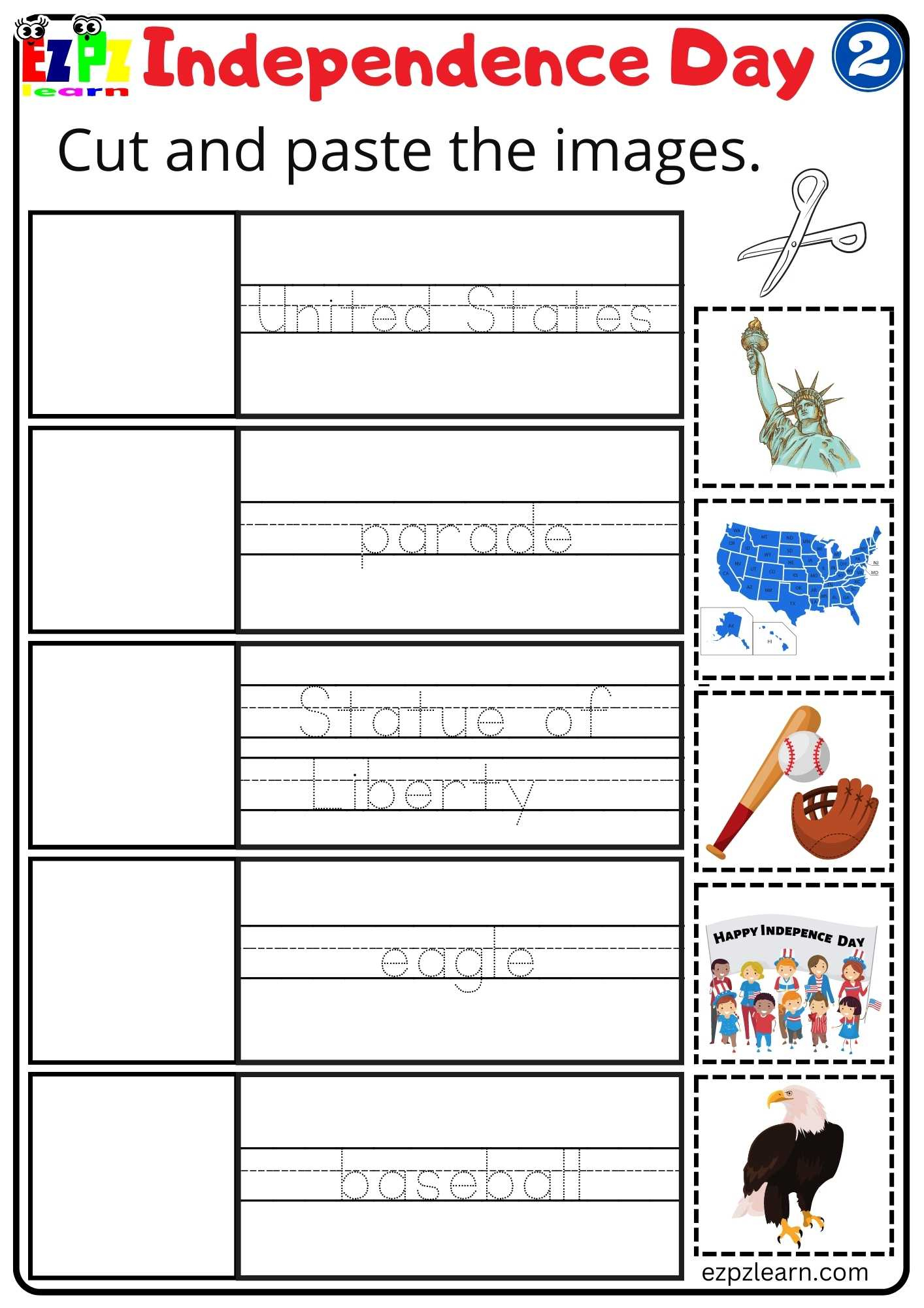 Cut And Paste Worksheet For Independence Day Group 2 - Ezpzlearn within Free Independence Day Printables