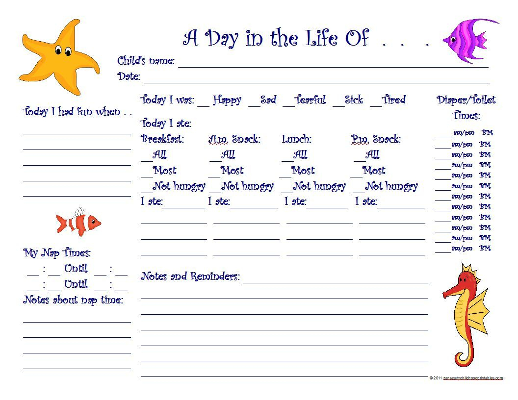 Daily Sheets For Toddlers - 10 Free Pdf Printables | Printablee for Free Preschool Daily Report Printable