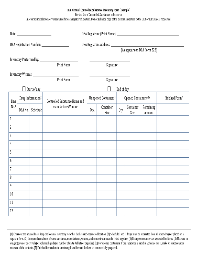 Dea Biennial Controlled Substance Inventory Form - Fill Online in Free Printable Controlled Substance Log