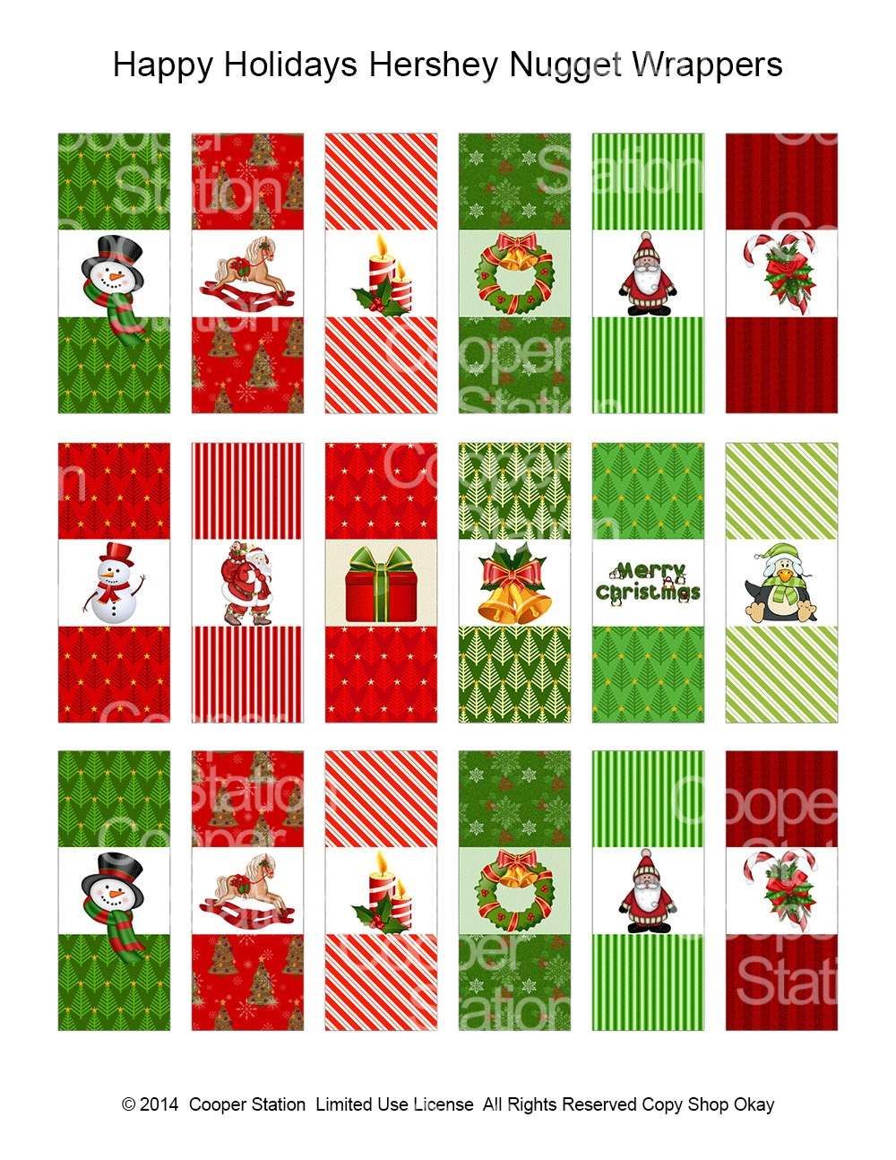 Digital Printable Holiday Chocolate Nugget Candy Wrappers - Etsy in Free Printable Christmas Hershey Nugget Wrappers