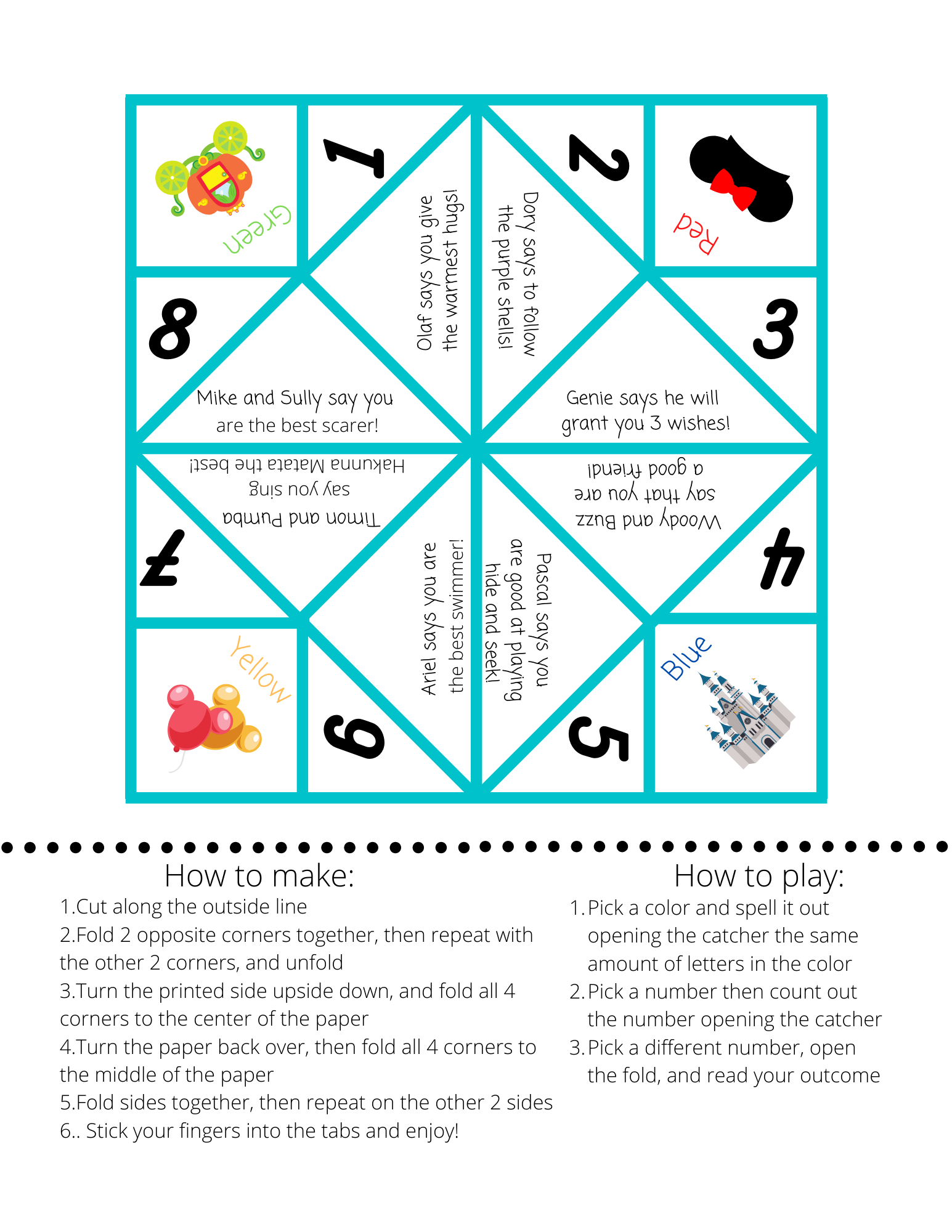 Disney Cootie Catcher Free Printable in Cootie Catcher Free Printable