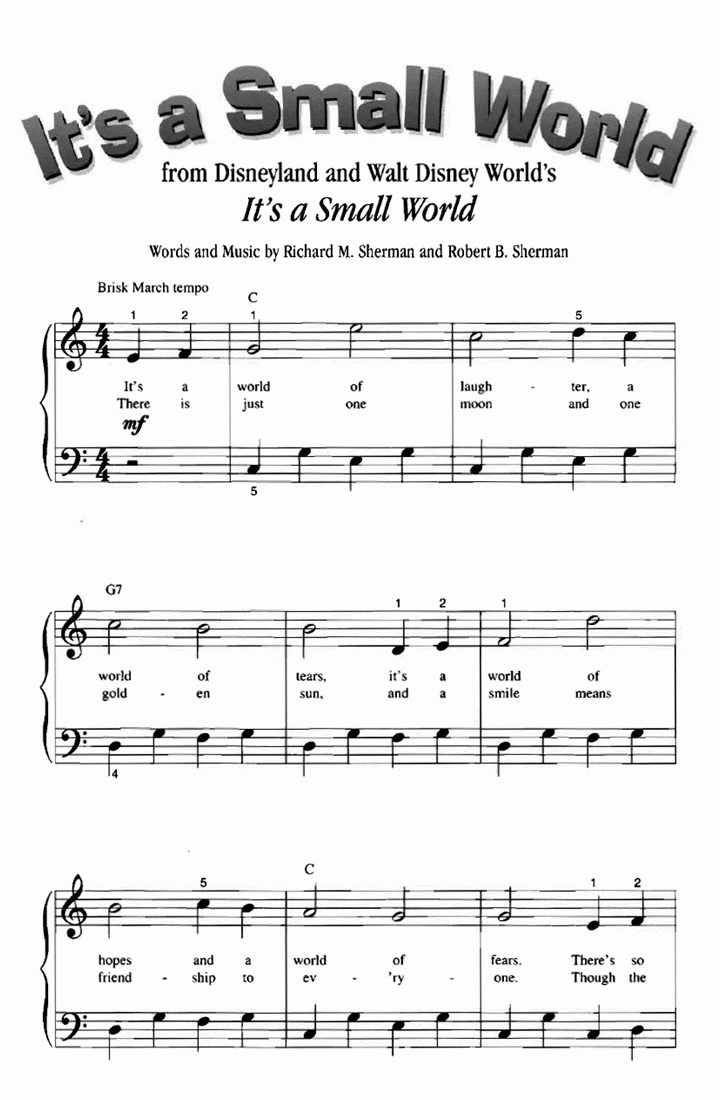 Disney It&amp;#039;S A Small World Easy Piano Sheet Music | Easy Sheet Music intended for Free Printable Disney Piano Music