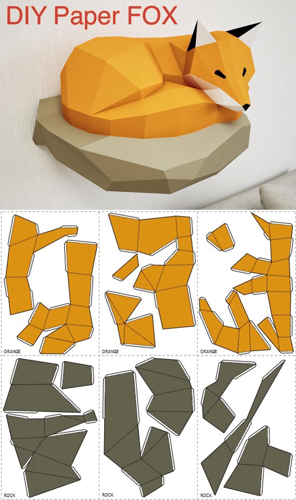 Diy Papercraft Fox On A Rock. Template (Download) : R/Crafts within Fox Papercraft Template Free