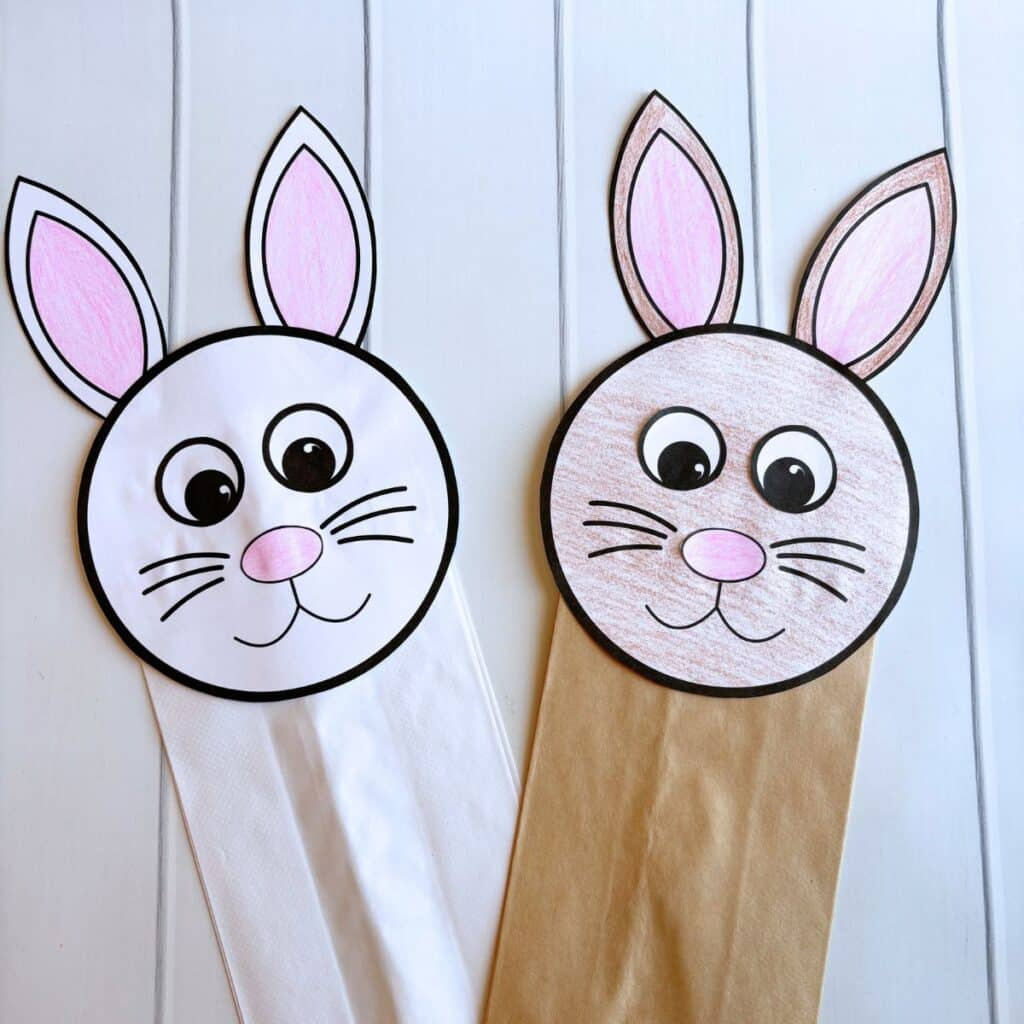 Easy Bunny Paper Bag Puppet Craft (Free Printable!) - Simply Full for Free Printable Paper Bag Puppets