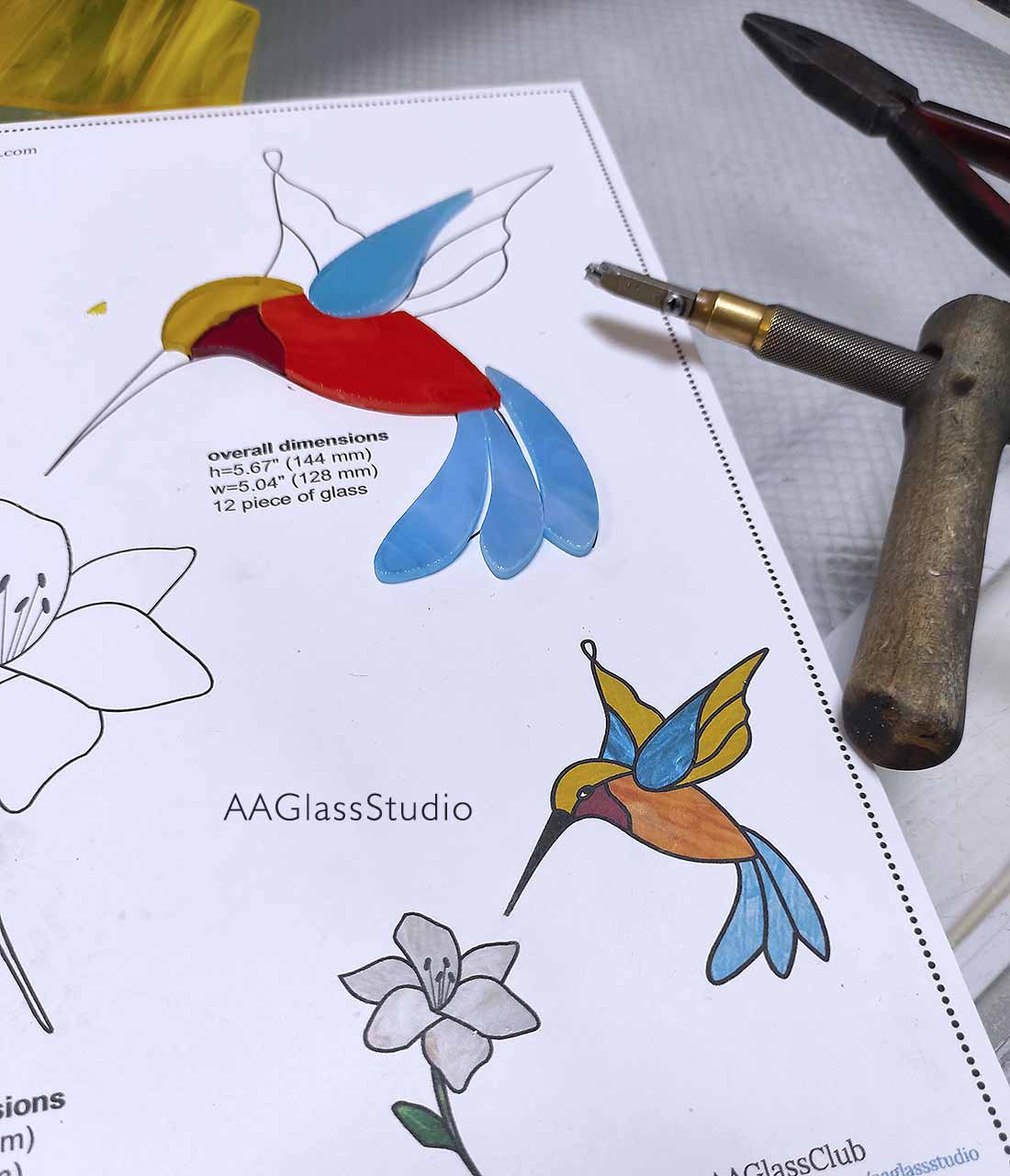 Easy Hummingbird Stained Glass Pattern For Beginners 3 - Aaglassstudio regarding Free Printable Stained Glass Bird Patterns