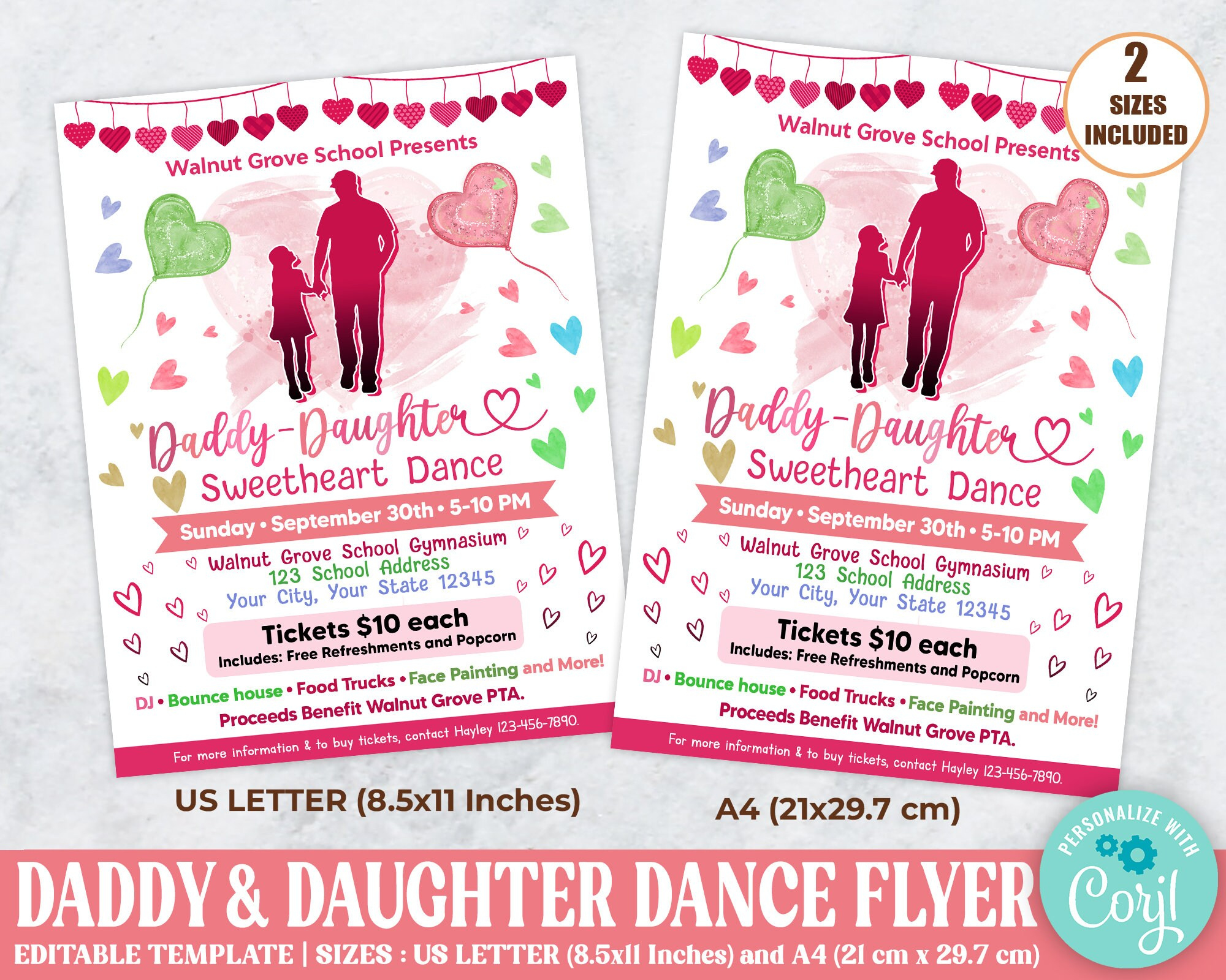 Editable Daddy Daughter Dance Flyer, Pto Pta School Flyer, Father with regard to Free Father Daughter Dance Flyer Templates