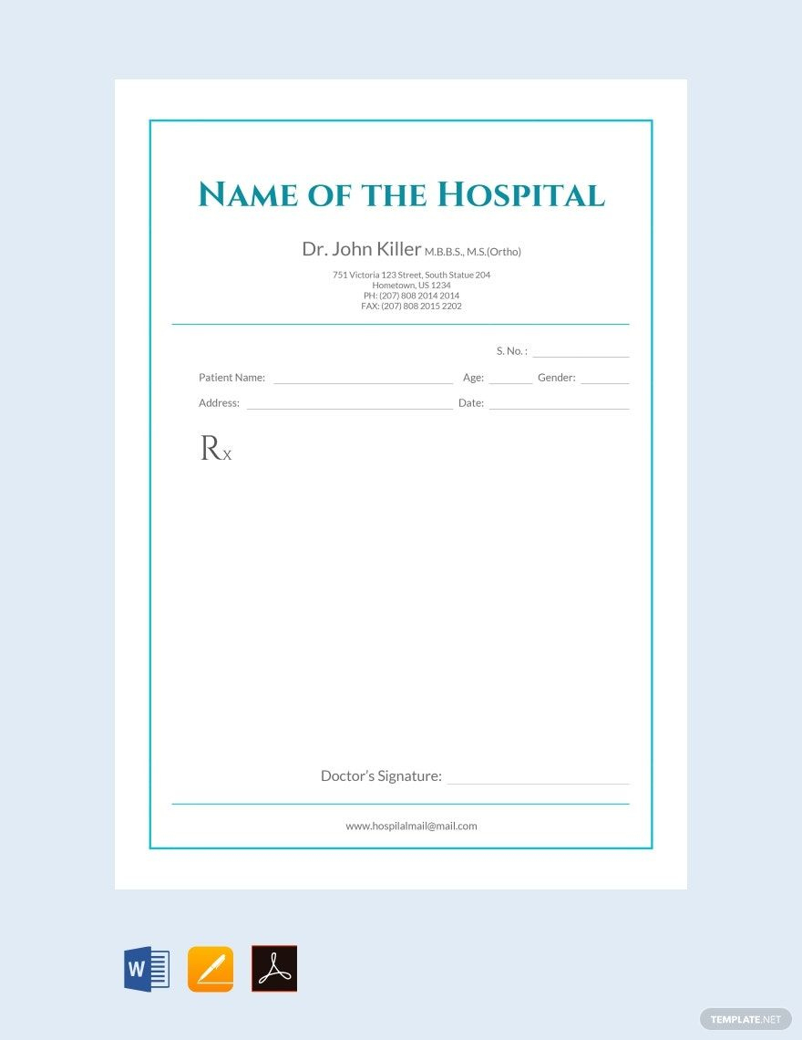 Editable Medical Prescription Format Template In Word, Pages, Pdf for Free Medical Prescription Templates