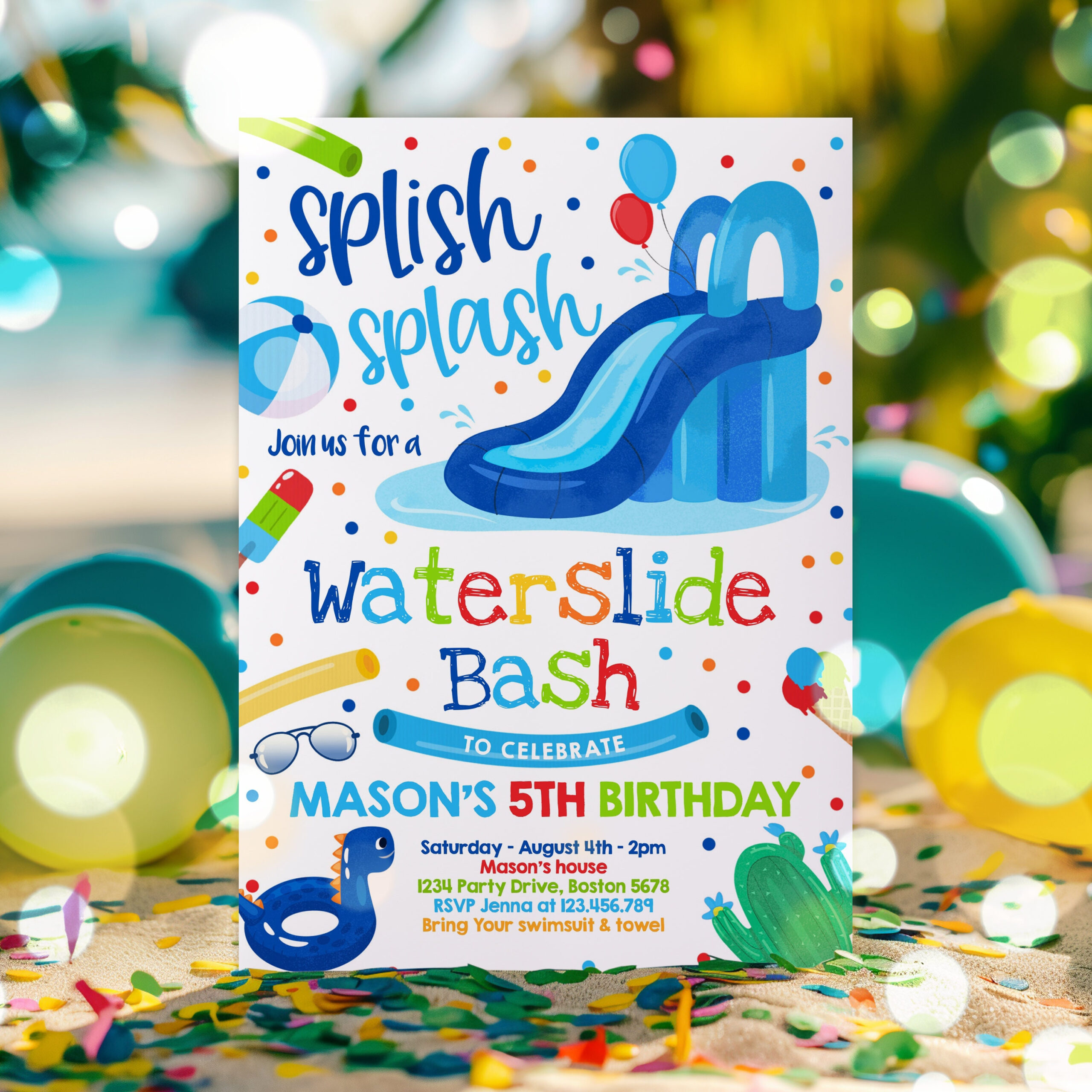 Editable Waterslide Birthday Party Invitation Water Slide Bash inside Free Printable Water Slide Invitations