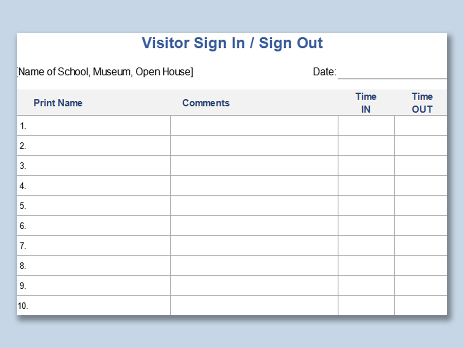 Excel Of Visitor Sign In Sheet.xlsx | Wps Free Templates within Free Visitor Log Template
