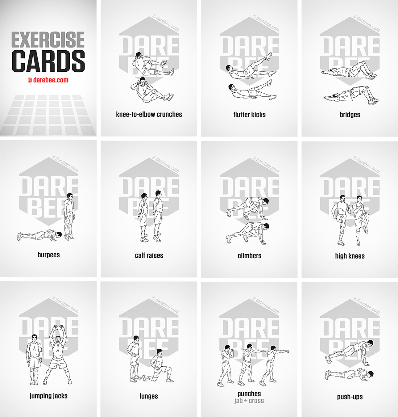 Exercise Cardsdarebee with Free Printable Exercise Flash Cards