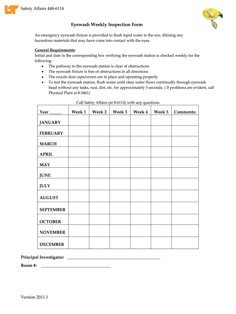Eyewash Inspection And Monitoring Record - Fill Online, Printable throughout Free Printable Eye Wash Station Inspection Tags