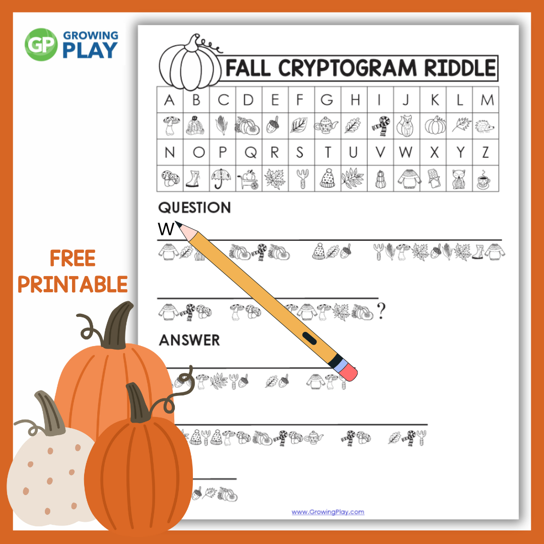 Fall Cryptogram Puzzle For Kids - Growing Play with regard to Free Printable Cryptograms with Answers