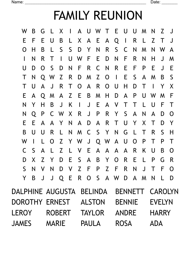 Family Reunion Word Search - Wordmint with Free Printable Family Reunion Word Search