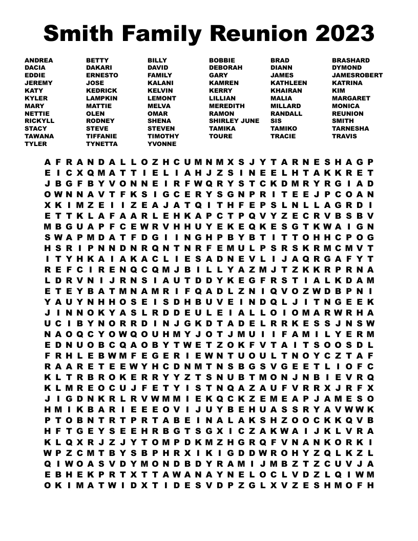 Family Reunion Word Search - Wordmint within Free Printable Family Reunion Word Search