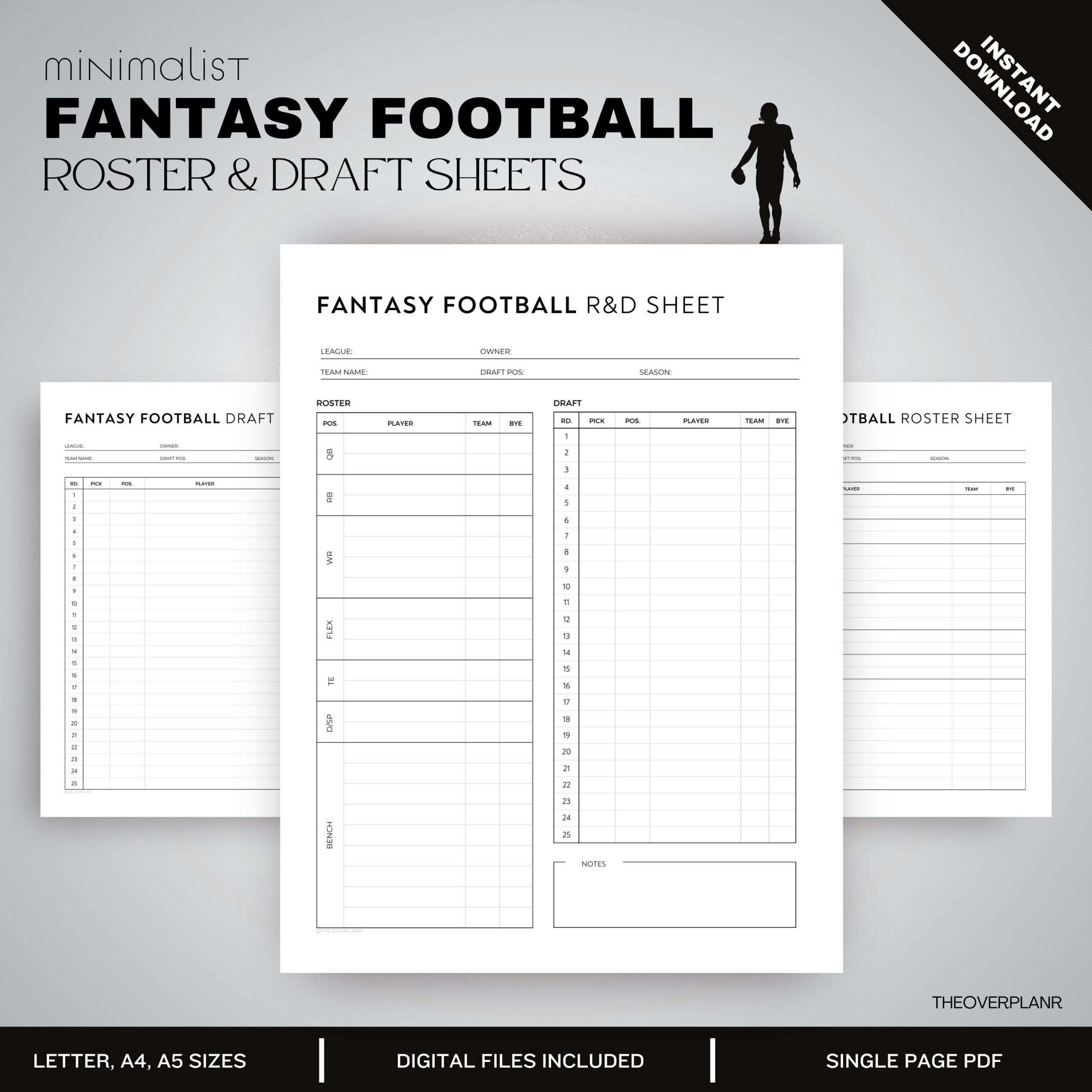 Fantasy Football Draft Sheet Template | Printable Sheet | Digital throughout Fantasy Football Draft Board Free Printable
