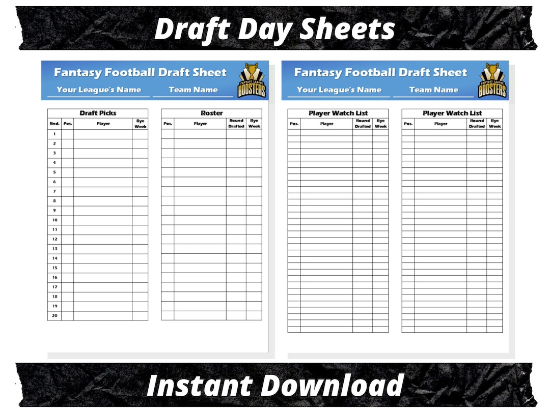 Fantasy Football Draft Sheets | 2025 Season | Microsoft Word Instant Download | Customizable - Etsy for Free Printable Draft Board