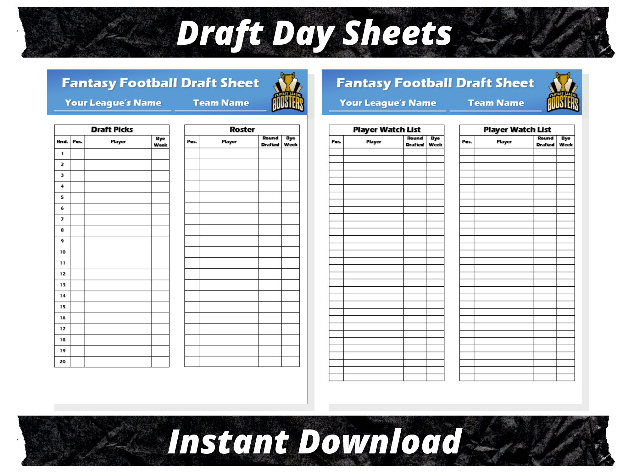 Fantasy Football Draft Sheets | 2025 Season | Microsoft Word regarding Fantasy Football Draft Board Free Printable