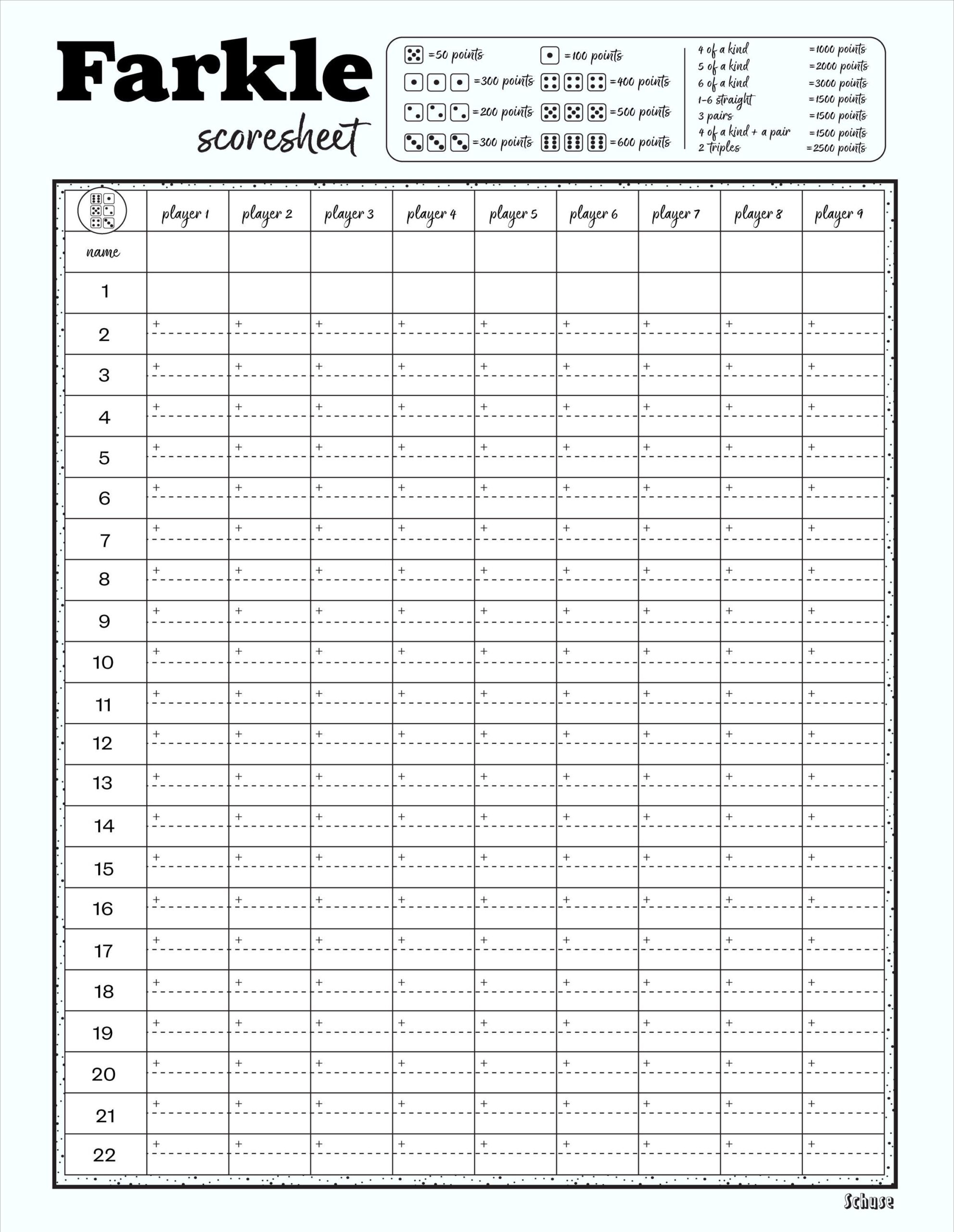 Farkle Scoresheet (Update) - Printable Downloadbar, 8.5X11, A4 regarding Farkle Score Card Printable Free